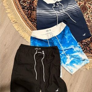 Hollister Men's Swim Shorts - Black, Blue, and Navy